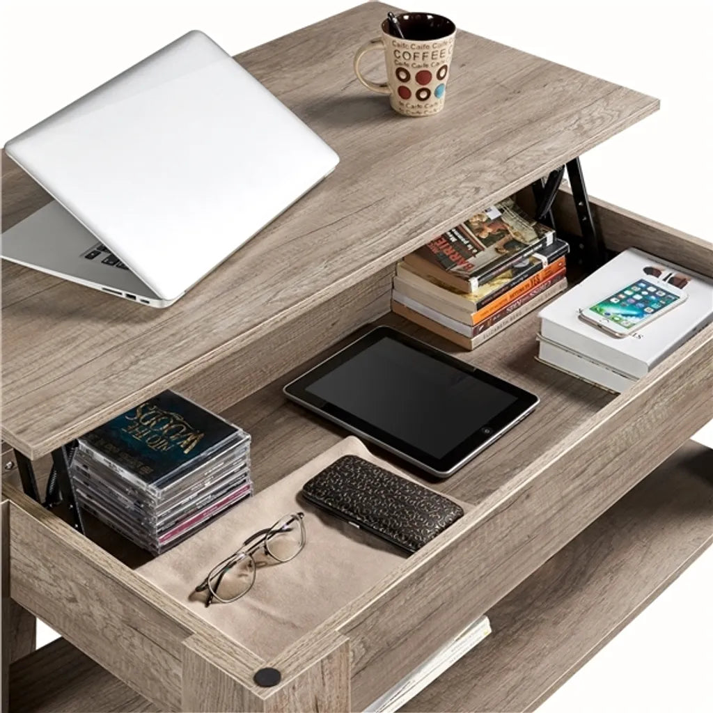 Yaheetech Couchtisch mit verstellbarer Tischplatte und Stauraum – Espresso – 98 x 50 x 41,8 cm