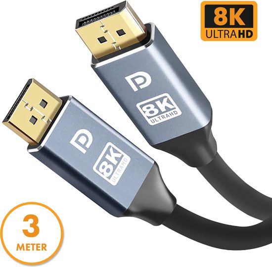 Drivv. Displayport-Kabel - 8K 60Hz - 4K 144 Hz - 32.4GBps - Displayport 1.4 - DP-Kabel - PVC - 3 Meter - Space Grau