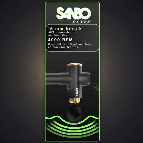 Sanbo Massagepistole Elite - Sport- und Entspannungsmassage - Schwarz/Gold - Professionelle 30 Stufen - Inklusive Etui - Inklusive APP - Massagepistole - Massagegerät - Fitness