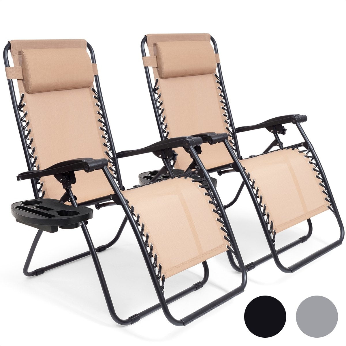 LifeGoods Faltbare Gartenstühle - 2 Stück - 30Â°-90Â° Verstellbar - Metall - Beige