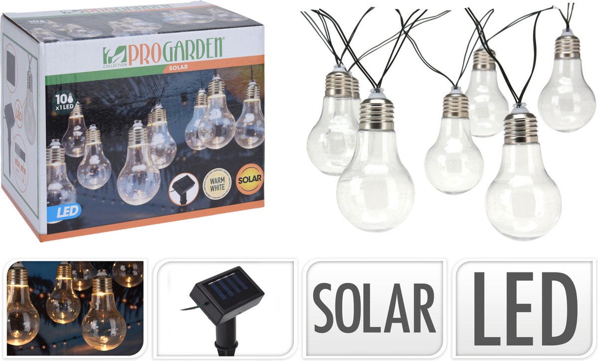 Partybeleuchtung - Solar - 10 LED-Lampen - Transparent - Warmweiß