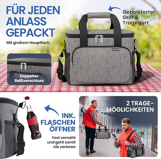 HELDENWERK Große Kühltasche, faltbar, isolierte Kühltasche, Thermotasche, auslaufsicher und wasserdicht, Picknick-Lunchbag, Frühstückstasche, Thermotasche, Isoliertasche