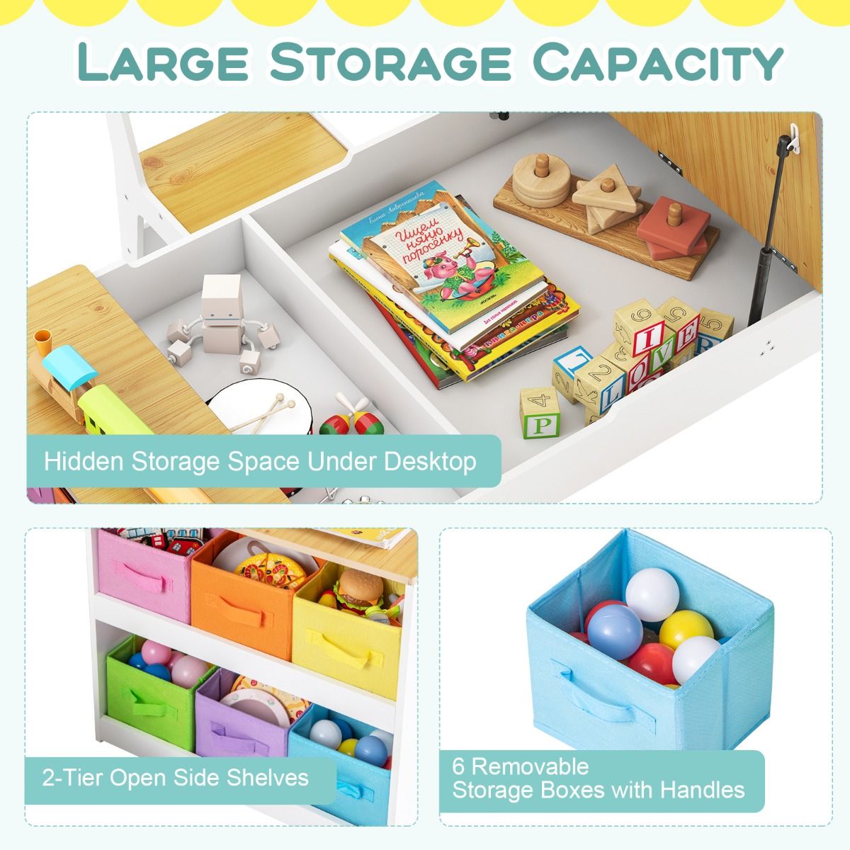 Coast Kinder-Mal- und Zeichenpult-Set – 2-in-1-Multifunktionsdesign – mit 2 Stühlen – weiß und naturfarben