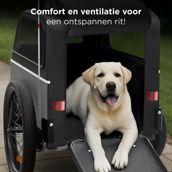 TrevoPet® Dog Bike Trailer XL - Klappbarer Fahrradanhänger Hund - Hundeanhänger mit Rampe, Federungssystem & Wetterschutz - Geeignet für E-Bikes - 45 kg - Grau