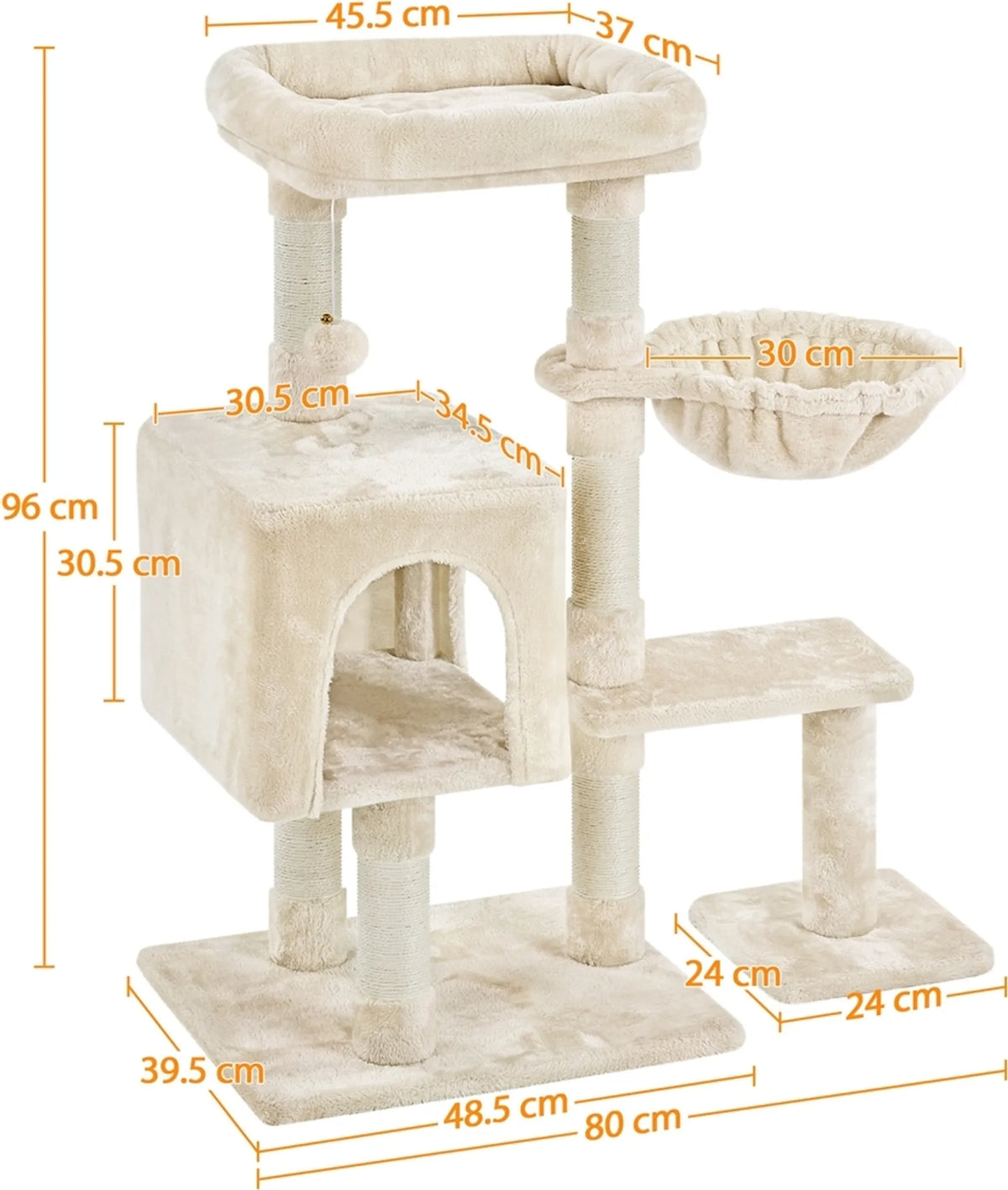 Yaheetech Kratzbaum mit Höhle und Liegefläche – 96 cm hoch – 80,5 x 39,5 cm – Beige
