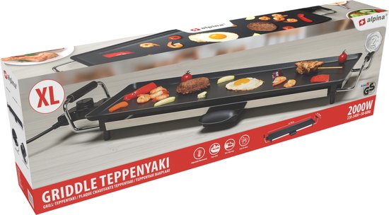 alpina Teppanyaki Grillplatte - Grillplatte - Gourmet-Set 4 Personen - 70 x 23cm - 2000W