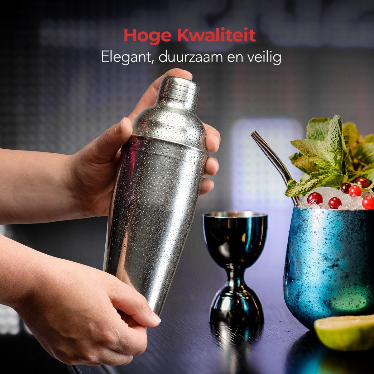 KitchenBrothers Cocktail Set mit Cocktail Shaker - 13 Teile - Komplettset - Geschenkbox - Edelstahl