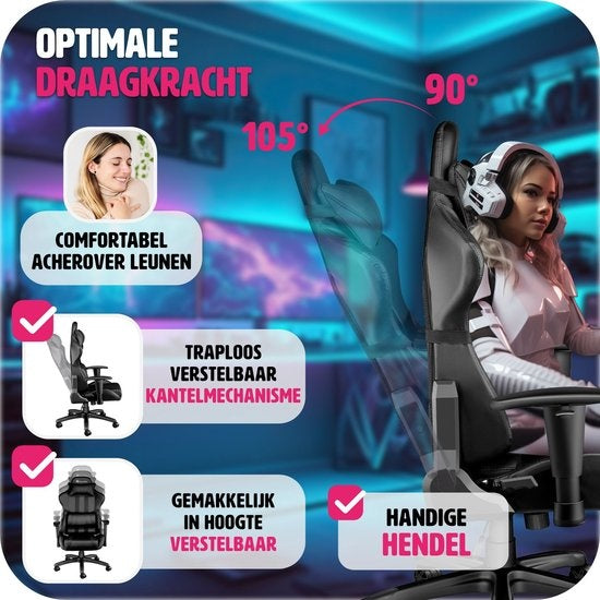 tectake - Gaming Stuhl Gaming Schreibtischstuhl Premium Racing - schwarz - Kunstleder - verstellbar - inklusive Rücken- und Nackenkissen - 402229