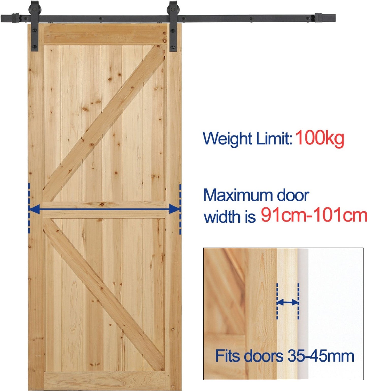 Yaheetech Schiebetür-Schienensystem - 200 cm - Schwarz - Komplette Beschläge für Holzschiebetüren bis zu 100 kg