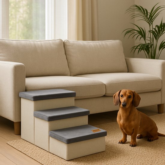Hundetreppe Stabile Hundetreppe für Hunde mit Ablage - Hundetreppe - Hundetreppe für Sofa oder Bett - bis zu 60 kg - Anthrazit - Universal