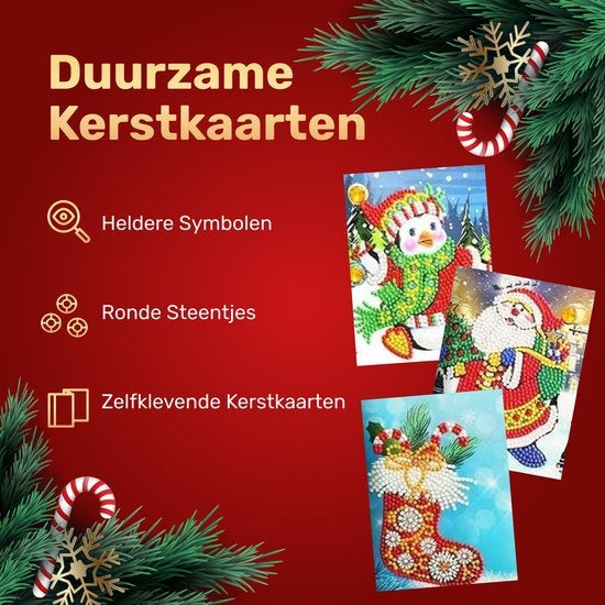Rubye Diamantmalerei Weihnachtskarten - Diamantmalerei Erwachsene - mit Umschlägen - Weihnachten - 8 Stück