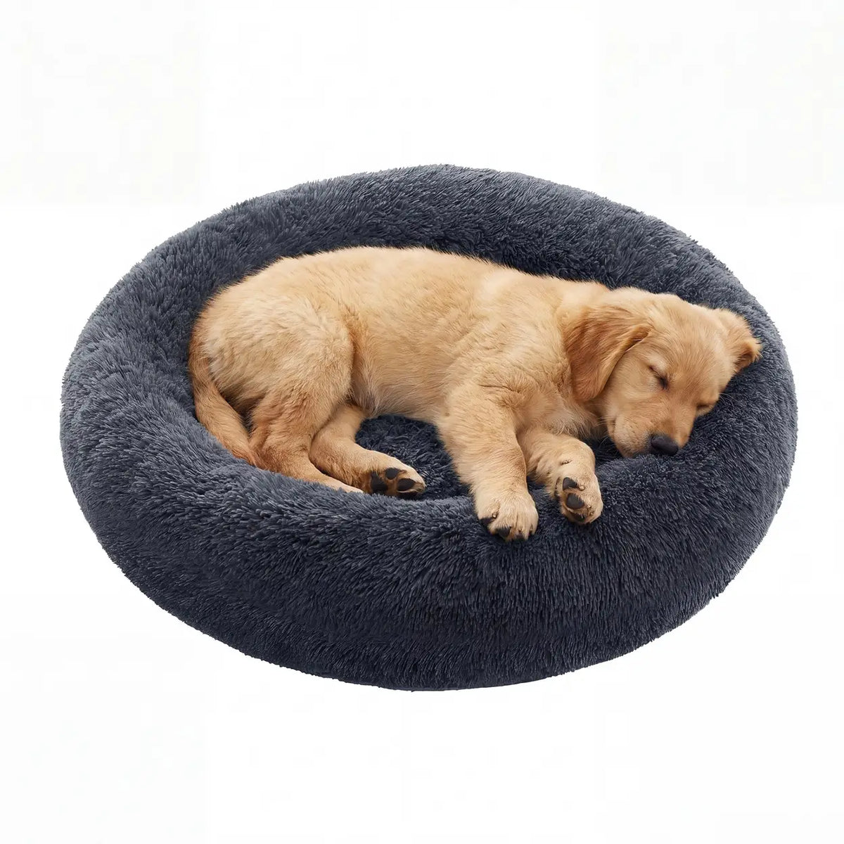 Joyfurnos Donut-Hundekorb „Fluffy“ – beruhigend – abnehmbarer, waschbarer Bezug – 100 cm – Dunkelgrau