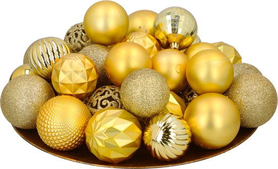Giftsome Set mit goldenen Weihnachtskugeln – 60 Weihnachtskugeln aus Kunststoff – inkl. goldenem Baumschmuck – Weihnachtsdekoration – 6/7 cm