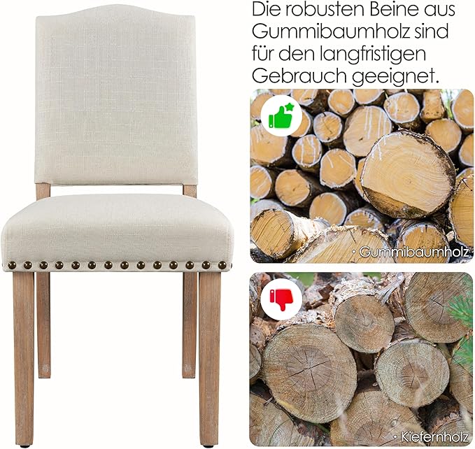 Yaheetech Esszimmerstühle, 2er-Set, gepolstert, mit Holzbeinen – Beige – max. 136 kg