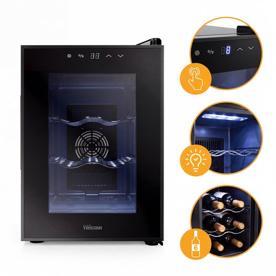 Tristar WR-7506 – Weinkühlschrank für 6 Flaschen – Weinklimaschrank – 5 ⁰C bis 18 ⁰C – Schwarz