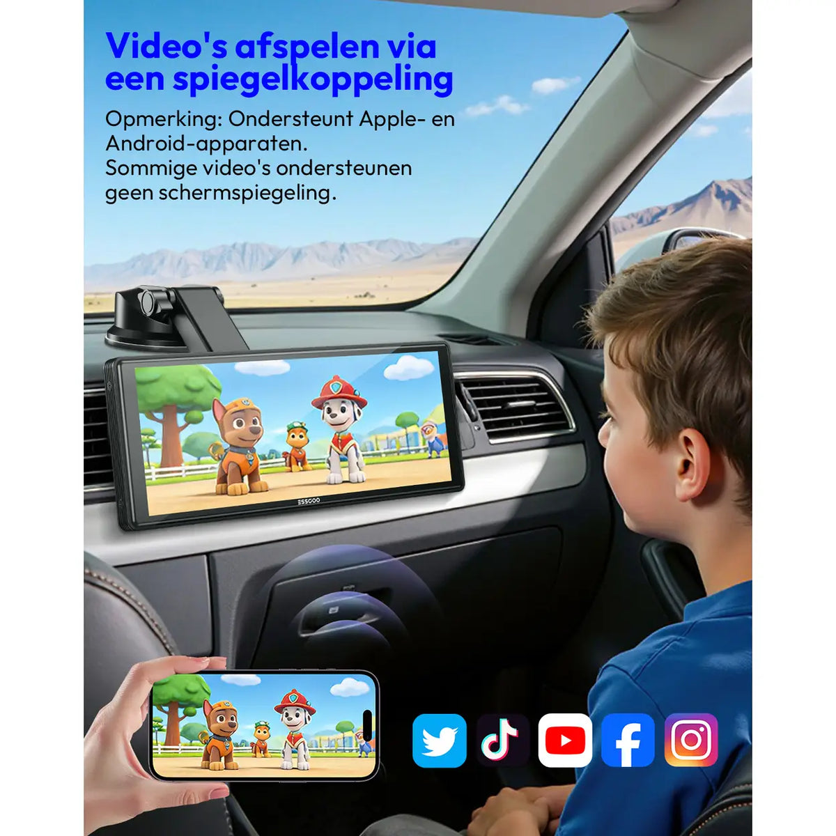 ESSGOO tragbarer CarPlay-Bildschirm, 10,26 Zoll – kabellos