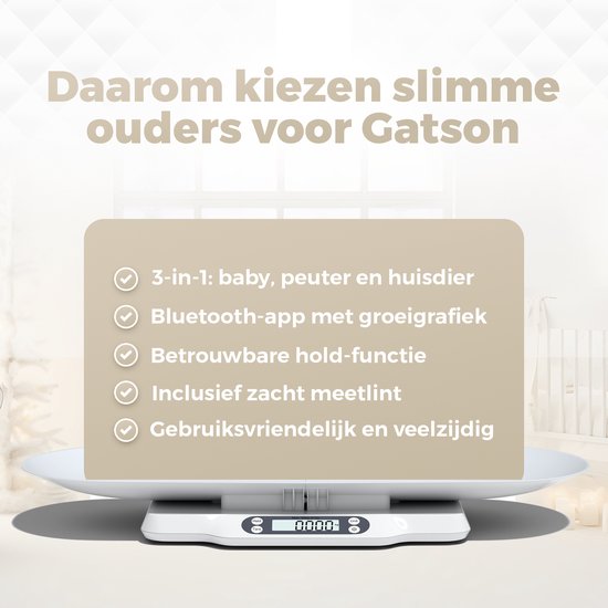 Gatson Babywaage - Mit App - Bis zu 30kg - Inklusive Maßband - Tierwaage - Babywaage - Babyshower