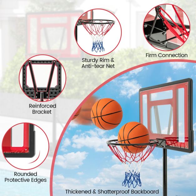 Coast Verstellbarer Basketballring für Pool - 165-185 cm hoch - Rot - Tragbarer Basketballständer für Kinder, Jugendliche und Erwachsene