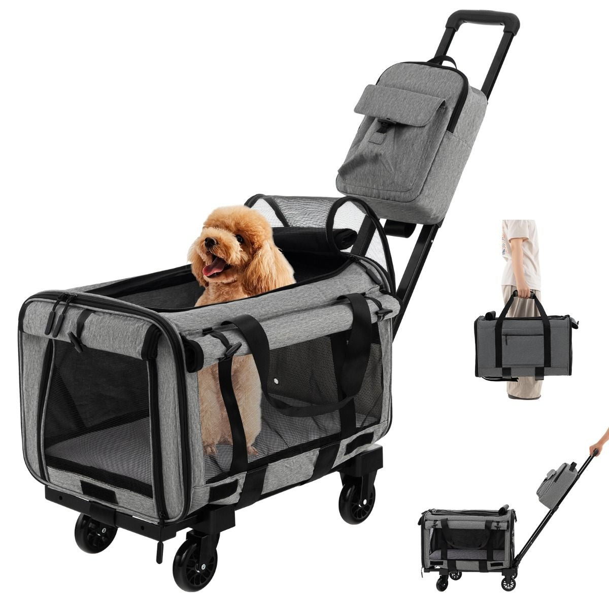 Transportbox Coast - Katze - Hund - tragbar - mit Rädern - faltbar - Teleskopgriff - kleine und mittelgroße Haustiere - grau