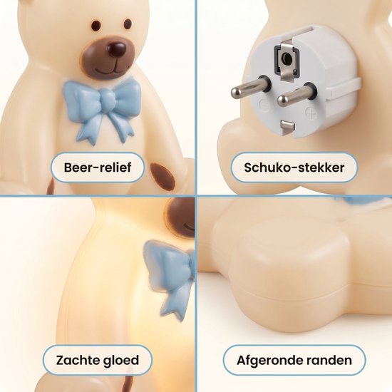 Cheqo® Nachtlicht für Kinder für Kinder- und Babyzimmer – Baby-Nachtlicht „Bärchen“ – Steckdosenlampe – LED-Nachtlicht für das Schlafzimmer – Steckdosenlampe mit Tiermotiv – Stimmungslicht – Warmweißes Steckdosenlicht für Kinder und Kleinkinder
