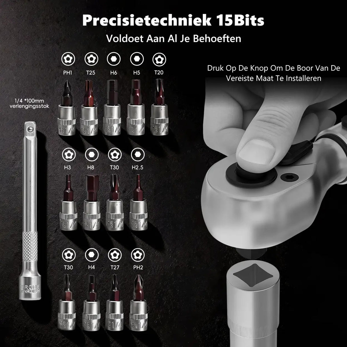 MoveCrab Drehmomentschlüssel-Set für Fahrräder – 15-teilig – 1/4 Zoll – 2–20 Nm