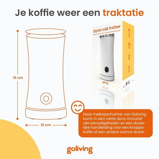 Goliving Milchaufschäumer elektrisch 4-in-1 zum Aufschäumen und Erhitzen Antihaftbeschichtung 240 ml Weiß