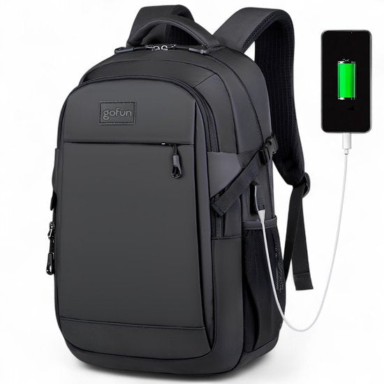 Gofun Rucksack - 35L - 15.6-inch - Wasserdicht & Anti-Diebstahl - USB-Anschluss - Rucksack - Schultasche - Laptop-Tasche - Schwarz
