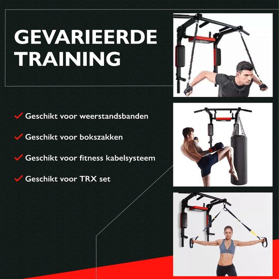 Zoluko Professional Dip & Pull Up Bar Wandhalterung - 200kg Tragkraft - Dip Station - Inkl. E-Book - Einfache Montage - 2 in 1 Klimmzugstation und Dip Station für den Heimsport - Klimmzugstange Fitness - Dip Bars - Chin Up Bar - Schwarz/Rot