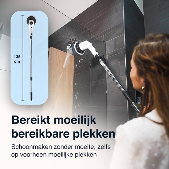 Samako Elektrische Reinigungsbürste - IPX6 Wasserdicht  - 9 Aufsätze - Kabellos - Bis zu 135 cm Reichweite