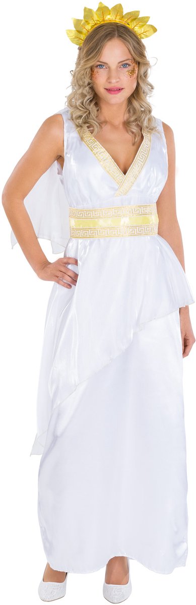 Dressforfun - Damenkostüm Ehefrau Cäsar - Langes Kleid mit Brokatstickerei, Gürtel und Frisur im Lorbeer-Look - Größe L