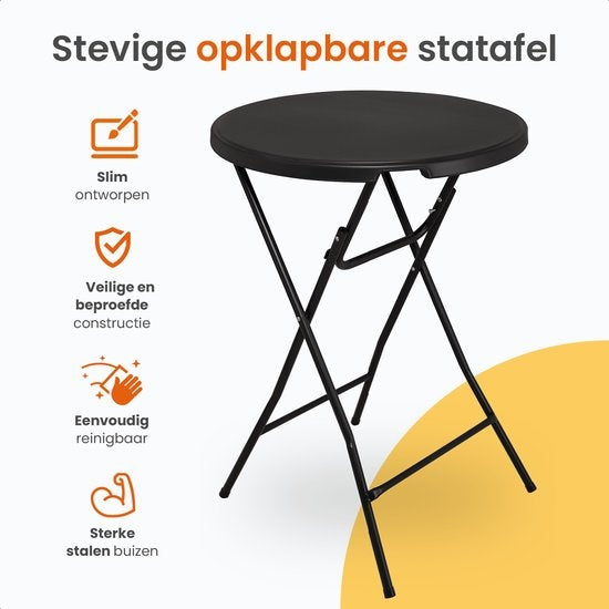 Goliving Bartable - Inklusive Bartable-Hülle - Tischschürze - Zusammenklappbar - Stabiler Partytisch - Für den Innen- und Außenbereich - Belastbarkeit 50 kg - Ã˜80 x 110 cm - 8,5 kg - Schwarz