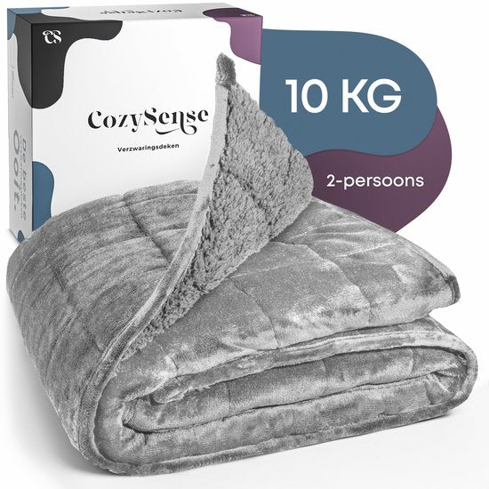 CozySense® Gewichtsdecke 10 kg - 2-Personen - Gewichtsdecke - Gewichtsdecke - GLASS-Flow® Druckverteilung - Gewichtsdecke - Flanell-Samt & Sherpa - Grau