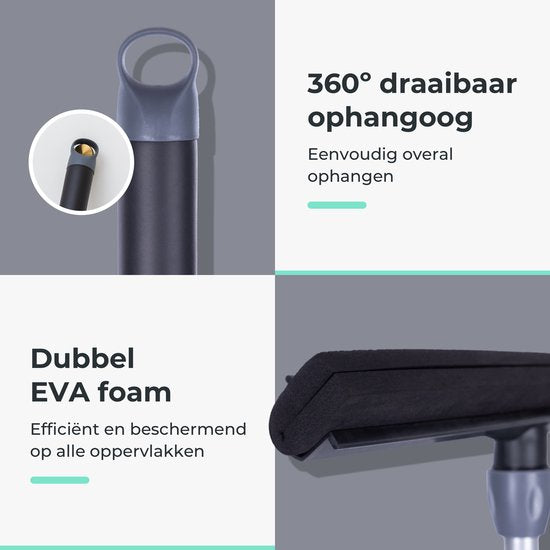 CLEANLY Bodenwischer mit Griff Teleskop 114-142 cm - Badezimmer-Bodenwischer - Wasserwischer - Duschwischer - Doppeltes EVA Schaumstoff - Breite 43.5 cm - Schwarz, Grau