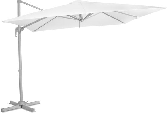 VONROC Premium Floating Parasol Pisogne 300x300cm - Inklusive Kreuzfuß & Schutzhülle - Quadratischer Sonnenschirm - 360° drehbar - Neigbar - UV-beständiges Tuch - Weiß