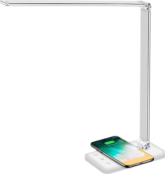 Fuegobird EK009 LED-Schreibtischlampe - kabelgebunden - kabelloses Laden für Telefon - dimmbar - klappbar - Smart Touch - Qi-Technologie - weiß
