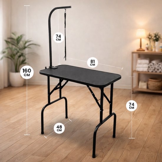 Animali Trim Table - Hundepflegetisch - Hundepflegetisch - Zusammenklappbar - Inklusive Leinenoption - Schwarz