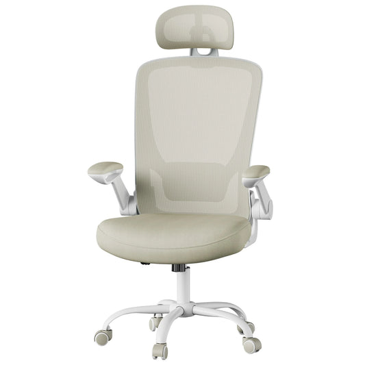 Ochama Ergonomischer Bürostuhl – Netzgewebe – Verstellbar – 62 x 62,4 x 120,4–127,4 cm – Beige