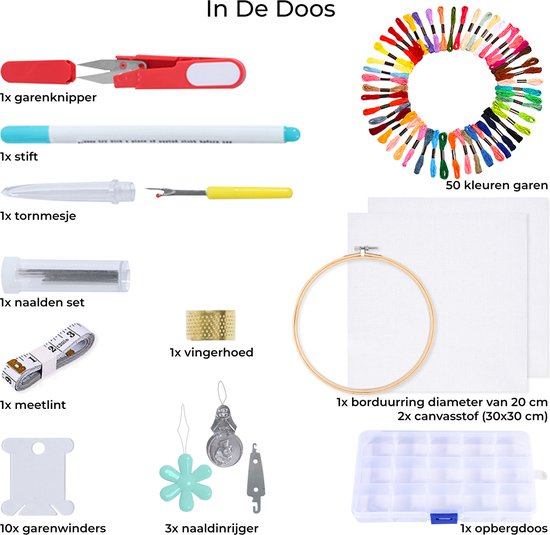 Happy Goods - Sticksets Erwachsene - 50 Farben Starter Set - Sticken - Hobby und Kreatives - Stickset