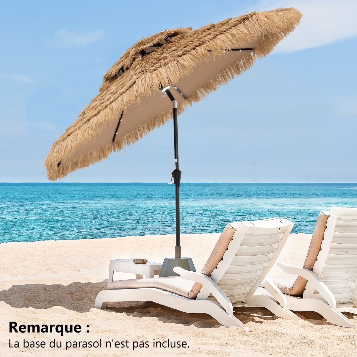 Coast Wicker Sonnenschirm - 32 LED Lichter - neigbar - Hawaii Style - 270 x 270 x 256 cm