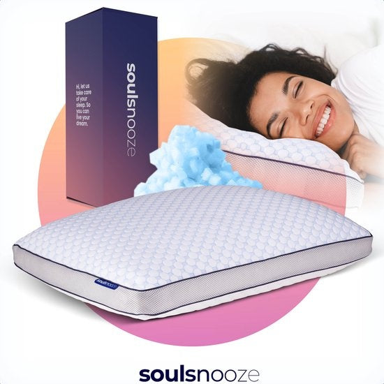 SoulsnoozeÂ® Memory Foam Pillow Dawn- 100 Nächte Probeschlaf - Individuelles Design - Nackenschmerz-Kissen - Geeignet für Rücken-, Seiten- und Bauchschläfer - Zerkleinerter Memory Foam - 50x70cm