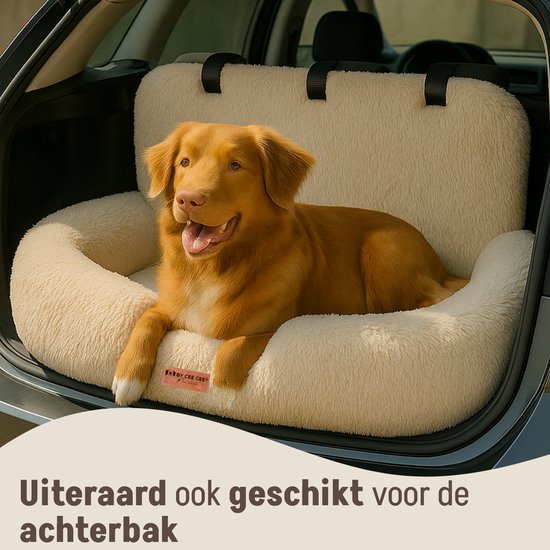 By Cee Cee Autositz Hund Deluxe - Hundekorb Auto mit Sicherheitsgurt - Autokorb Hund - Hundesitz - Autositz - Beige - 120x60 - Größe L
