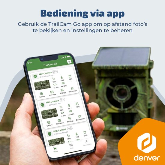 Denver Wildkamera mit Nachtsicht und WLAN – 4K Ultra HD – 48 MP – WLAN – „Trailcam Go“-App – LCD-Bildschirm – Solarbetrieb – WSW8120