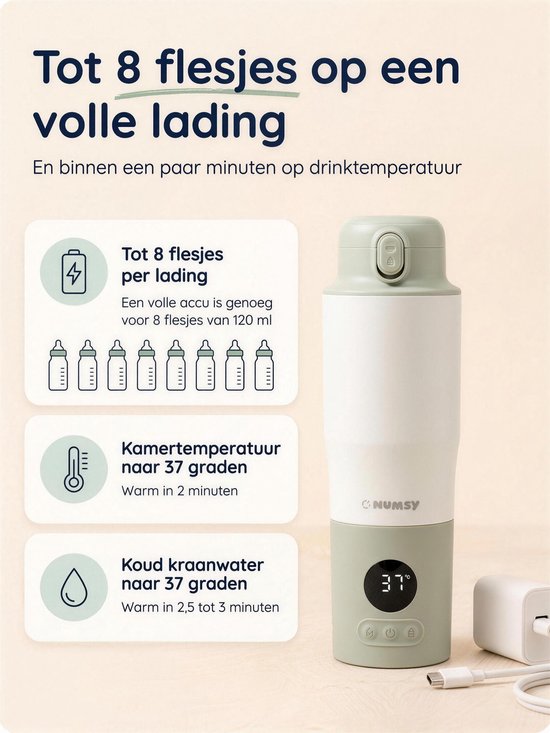 Numsy tragbarer Flaschenwärmer Heat & Go Pro – kabelloser Flaschenwärmer – Milchwärmer für Babys