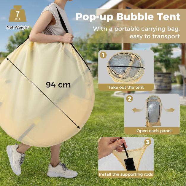 coast 630° transparentes Pop-up Kuppelzelt 265 x 265 x 190 cm für 5-6 Personen, beige