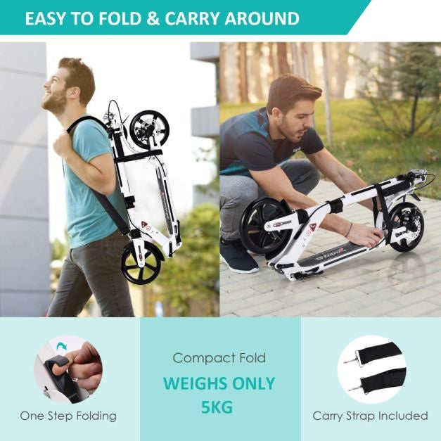 Coast Kick Scooter - Mit der Glocke und Stützgurt - Höhenverstellbar - Faltbar - Weiß