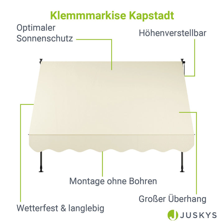 Juskys Sonnendach - 250 x 120 cm - Wasserabweisend und UV-beständig - Beige
