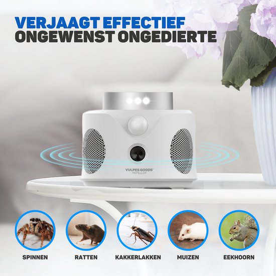 Vulpes Goods® Repellent - Ultraschall-Mausvertreiber - Schädlingsvertreiber für Innenräume - Tierfreundliche Mäuse- und Insektenbekämpfung - Tierfreundliche Mausefalle - 360 Grad Schutz - Schädlingsvertreiber - MAX Version - Weiß