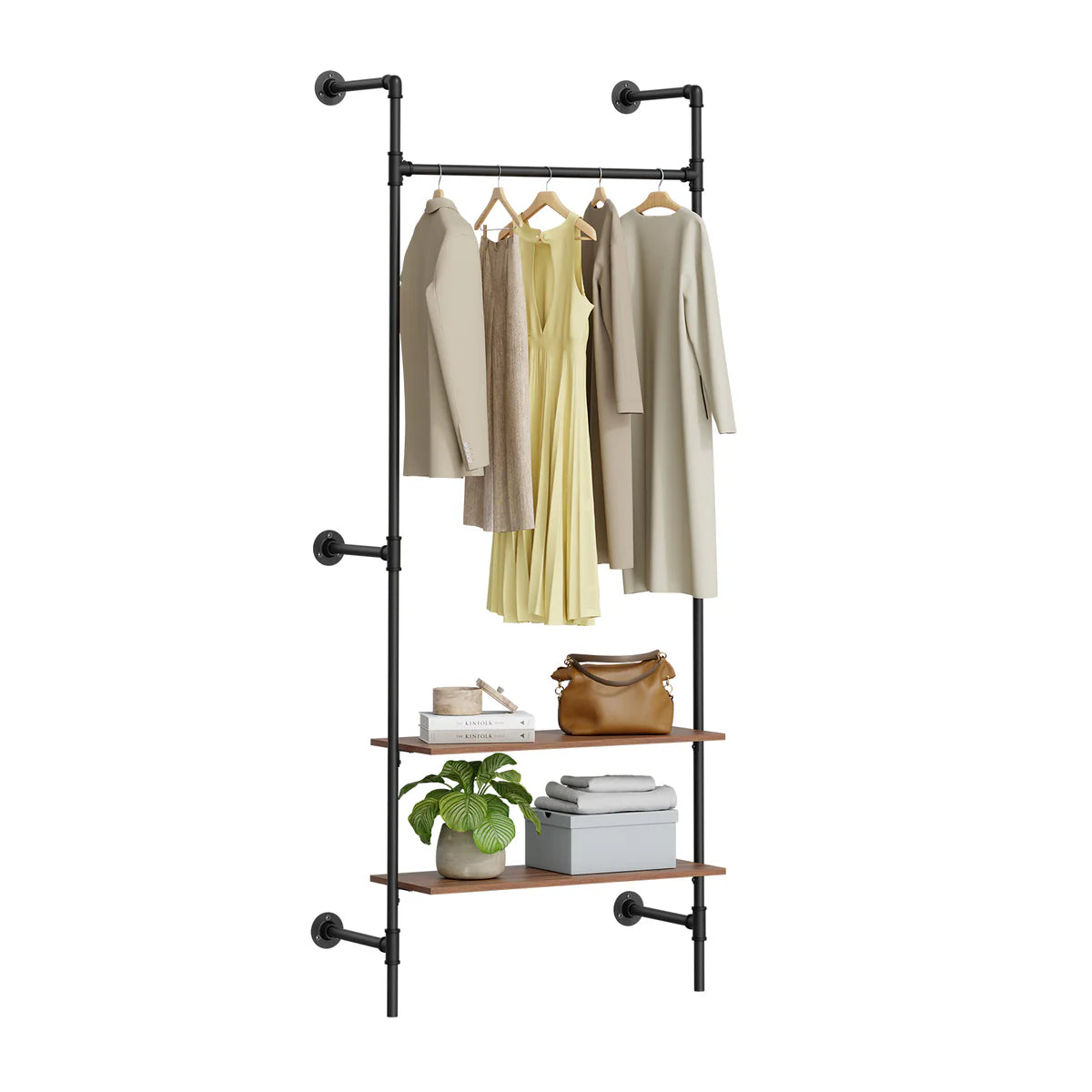 SoBuy KLS20-SCH Kompaktes Wandkleiderständer mit 2 MDF-Regalböden – Industrial Black – 91,5 x 48 x 220 cm
