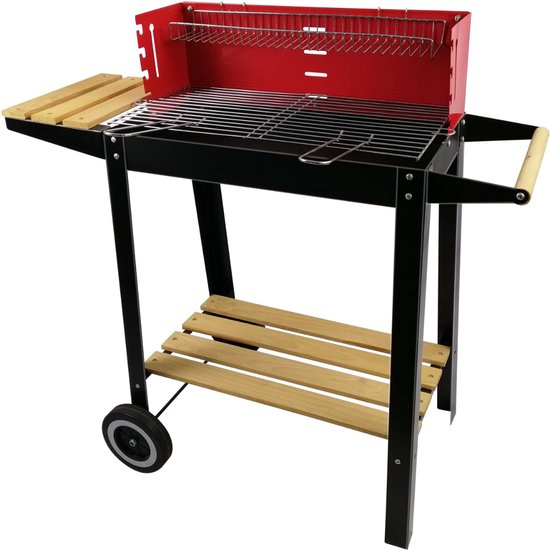 BBQ Collection Holzkohlegrill – Holzkohlegrill mit Rädern – Grill mit verstellbarem Rost und Windschutz – Grill mit Seitentisch – Schwarz