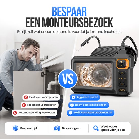 Strex Endoskop mit Bildschirm 15M – Inspektionskamera – Kanalinspektionskamera mit HD-Bild – IP67 wasserdicht – Einstellbare LED-Beleuchtung